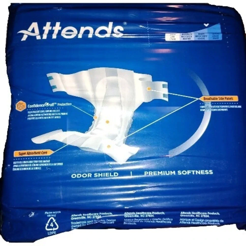 Attends Incontinence Brief Adult Diaper XL 20 Ct Contoured DDA40 Heavy to Severe